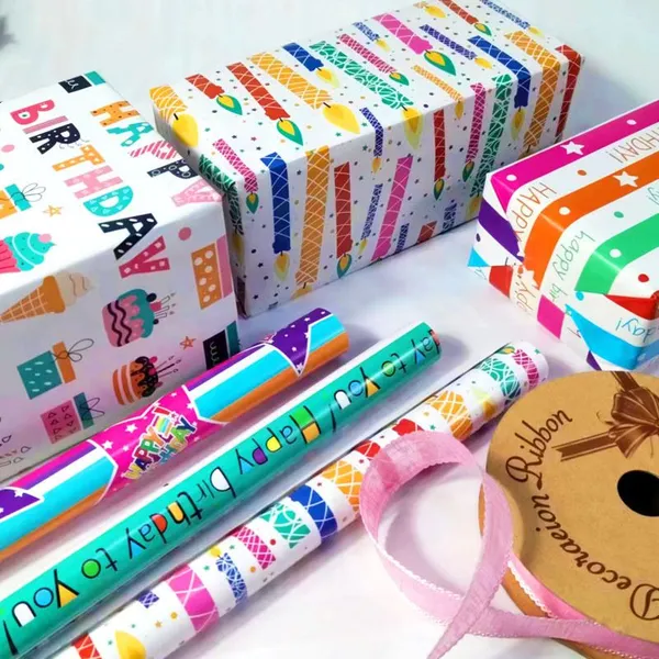 FSC-certified Matte Finish Gift Wrapping Paper Rolls With Floral and Geometric Prints Perfect for Birthday Wedding or Christmas Presents Gift Package