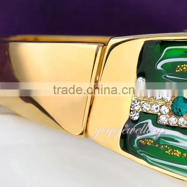 New Design Green Color Enamel Crystal 18k Gold Bangle Saudi Arabia Jewelry photo-5