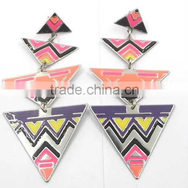 Long Metal Enamelled Earring Stud High Weight Earring Stud Colorful Earrig Stud