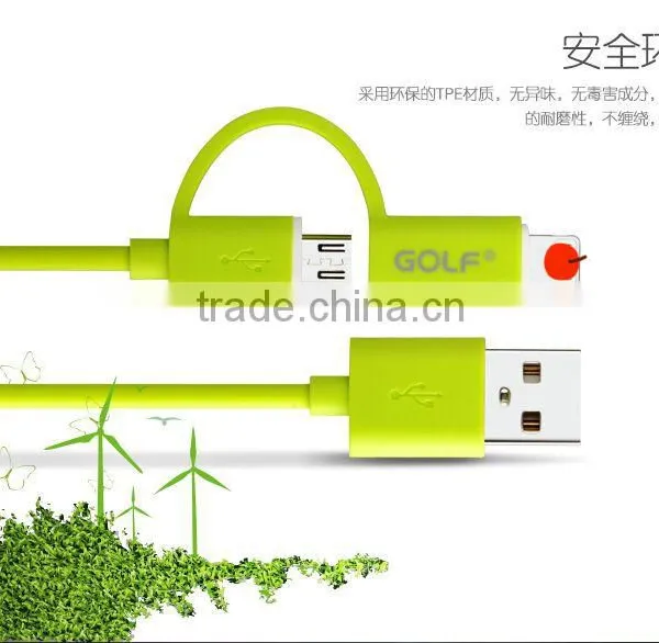 GOLF Speed 2in1 Intelligent Sync Charging Cable for Iphone 5/5s/6s/6s Plus 2.1A 105CM Micro USB TPE Cable for Android Device photo-2