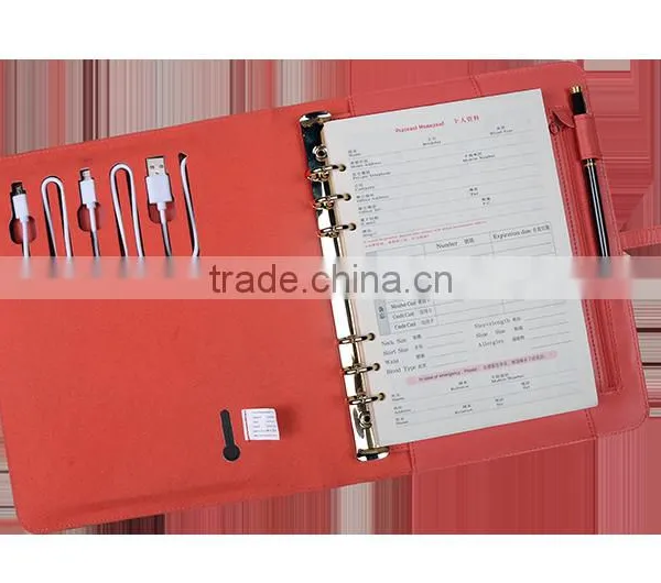 2016 Hot Sell Leather 6 Ring Binder Notebook With Power Bank & Usb Disk Quality Choice photo-4