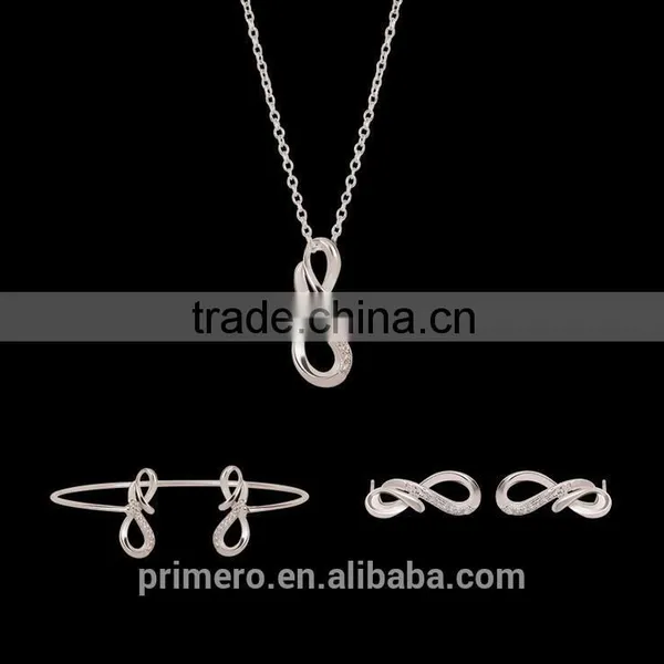 Fashion 18K White Plated Infinity Rhinestone Earrings Necklace Bracelet Set Jewelry photo-2