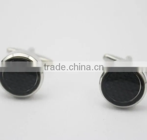 Round Black Carbon Fiber Inlay Cufflinks Carbon Fiber Mens Cufflinks photo-2