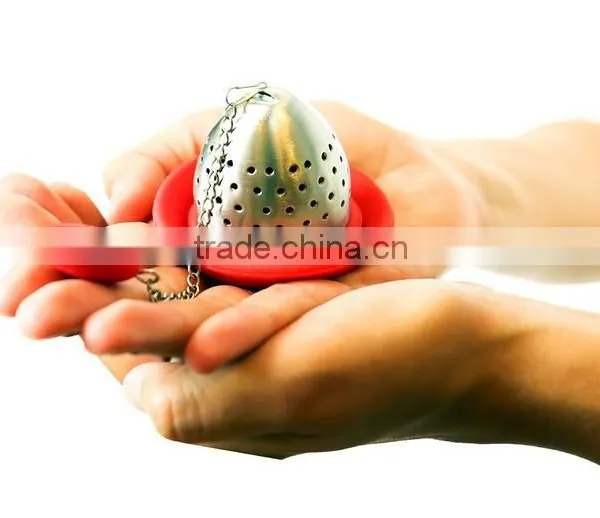 TD-072-Cute Loose Leaf Stainless Steel Tea Infuser With Silicone Drip Tray- Burgundy Red Color photo-2