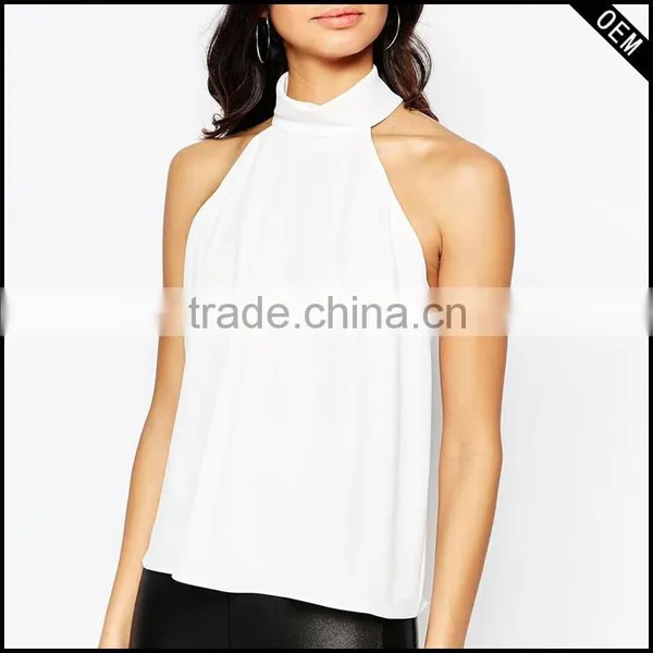 White Semi Transparent Blouse Top Women's Wear Sleeveless Chimney Collar Waist Length Girls Teenage Women's