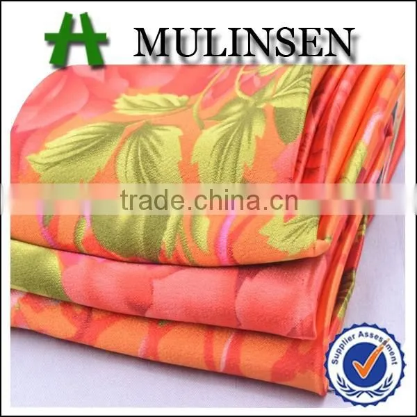 Mulinsen Textile Printed Woven 50D*75D With Twist Polyester Shiny Stretch Satin Fabric
