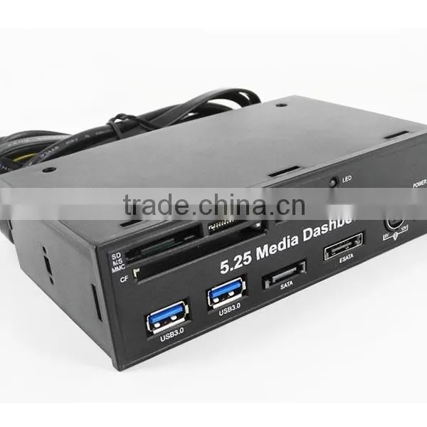 Black 5.25" Media Dashboard Front Panel PCI-E to USB 3.0 ESATA SATA Card Reader photo-3