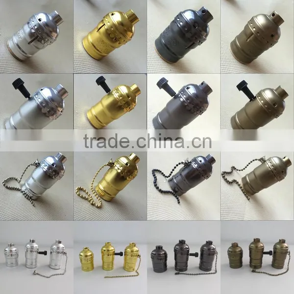 Vintage E27 Aluminum Lamp Holder Socket With Switch Brass/Gold/Silver/Black photo-6