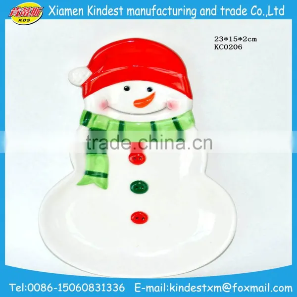 Personalized Cute Snowman Shaped Ceramic Plate for Christmas Decoration