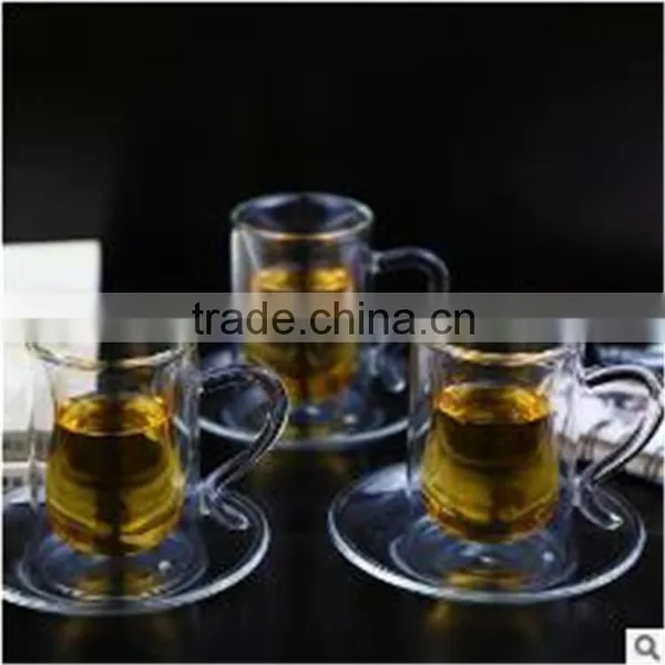 FDA Standard, Borosilicate Material Cups & Saucers Drinkware Type Double Wall Glass Coffee Cup Set With Creative Handle photo-2