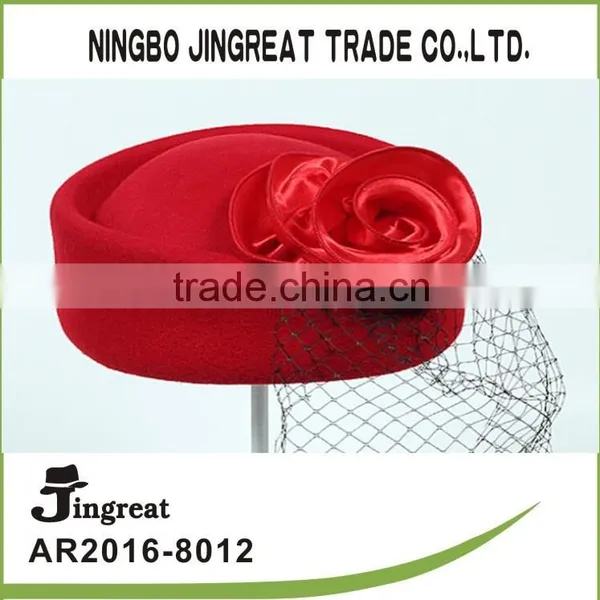 Korean Wool Hat Small Red Beret Elegant Bride Headdress Gauze Cap Airline Stewardess Tide