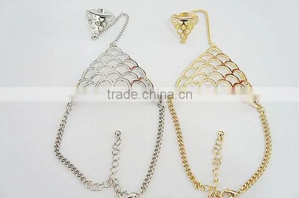 Summer Fashion Women Simple Gold Chain Slave Bangle Hand Harness Bracelets Bracelet Finger Ring photo-3