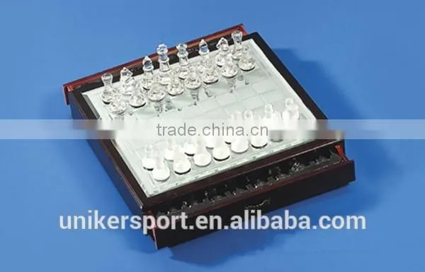 Glass Chess Set With Wooden Chess Box