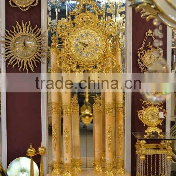 Bright Gold Gilt Finished Grandfather Floor Clock, Decor Art Floor Clock, Brass Mounted Floor Clock photo-4