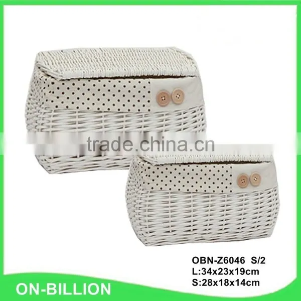 Home Lidded Set 2 Decorative Oval White Wicker Egg Basket photo-2