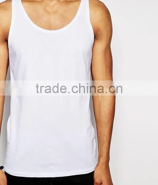 2017 Competitive New Design Custom Manufacture White Color Gym Wear Comfortable 100% Cotton Fashion Running Men's Tank Vest photo-3