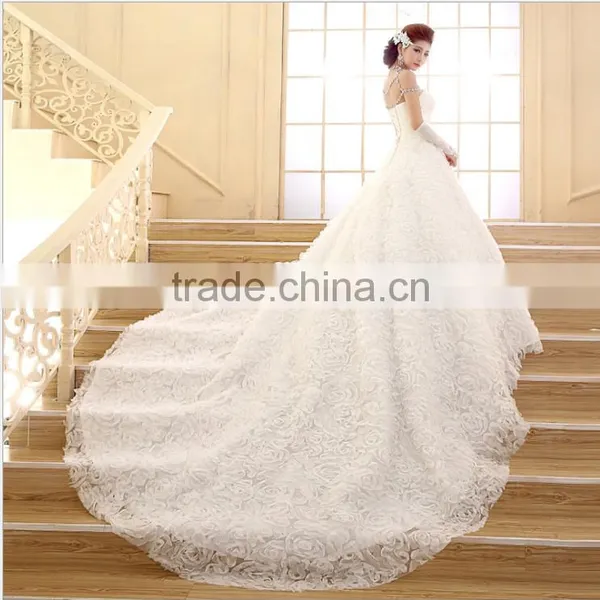 2016 New Wedding Fashion Towel Diamond Korean Style Long Drag Tail Thin Brides Winter Wedding Dress photo-2