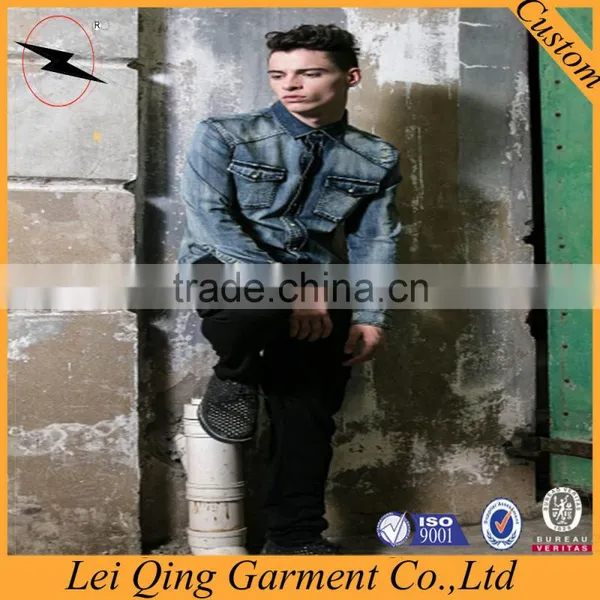 Factory Wholesale Denim Shirt Men Jeans Shirt photo-3