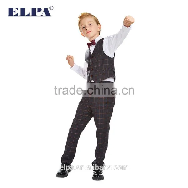 2016 Style ELPA NXB0071Dark Gray Plaid Three Pieces Boy Suits for Wedding /Show photo-4