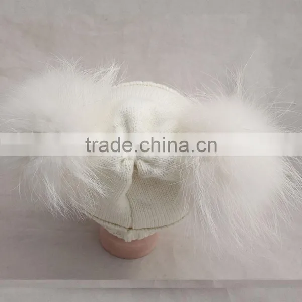Myfur Top Quality Baby Hats for Kids With Raccoon Fur Balls Knitted Baby Kids Hats photo-4