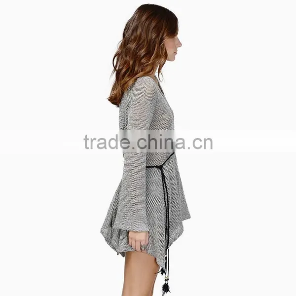Women's Spring and Autumn Hollow Mesh Long Sleeve T-shirt photo-2