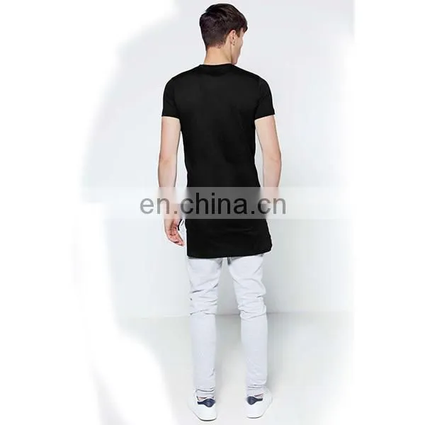 2016 New Plain Slim Fit Longline T Shirt With Stepped Hem Long Lin t Shirt Men photo-2