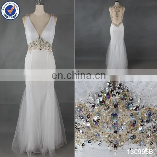 Factory Directly Supply Sexy V Neck Mermaid Long White Prom Dress