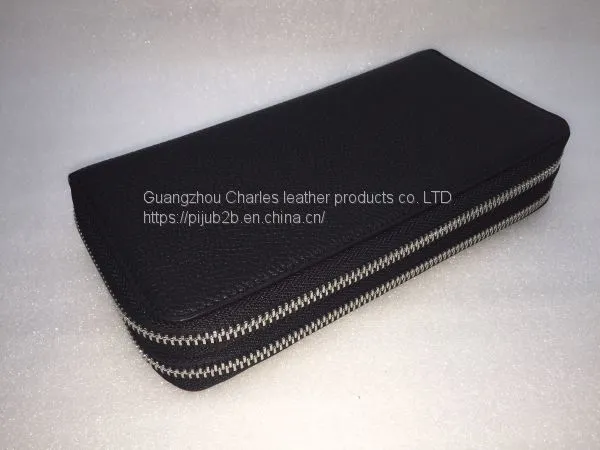 Custom Lychee Layer Suede Leather Long Wallet Men and Europe Multi-function Double Zipper Clutch Bag Clutch Bag Female photo-4