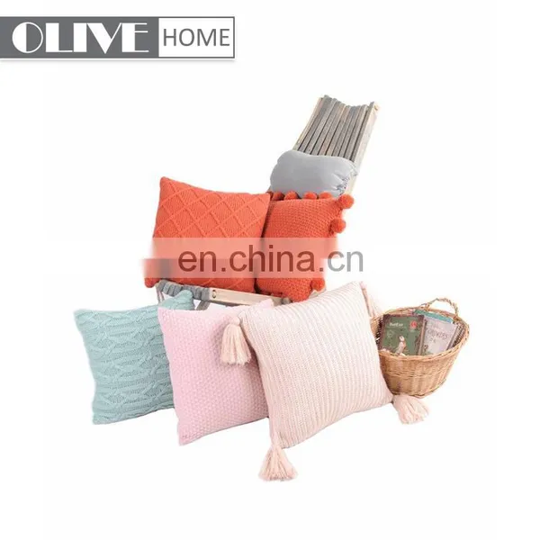 2018 Hot Sales 100%acrylic Decorative Rib Knitted Cushion Cover With Lantern Tassels photo-2