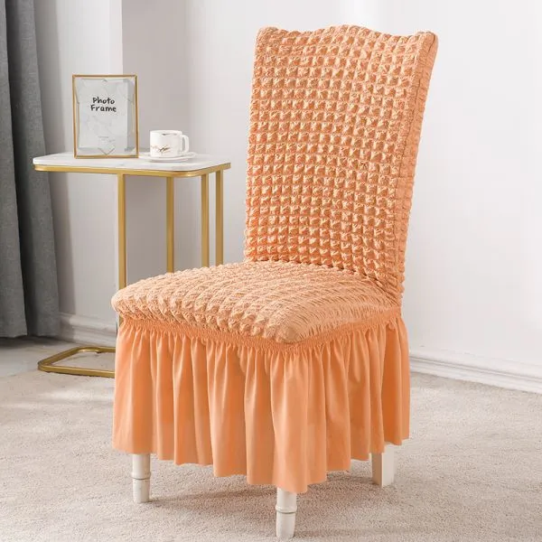 Stretch Seersucker Dining Chair Covers Chair Slipcovers With Ruffled Skirt Navy Blue photo-3