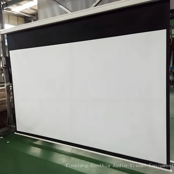 Cynthiascreen high quality square casing motorized screen large projector screens with remote control