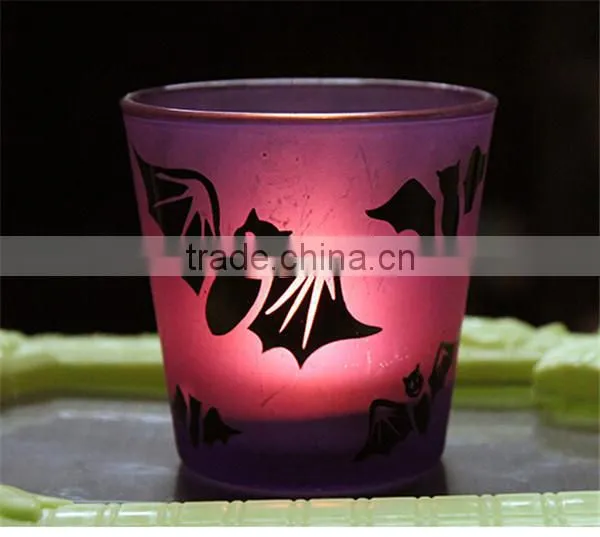 Tabletop Crackle Glass Votive Candle Holder Bat Image Candlestick Holders photo-3