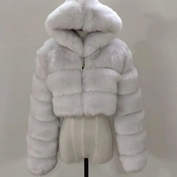 Cross-border European and American Fur Coats, Short Hooded Faux Fur Coats, Long-sleeved Faux Fox Fur Women's Coats in Stock