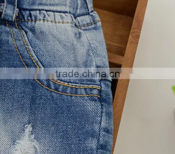 Wholesale Baby Girl Clothes 2016 New Summer Girl Ripped Jeans Lovely Little Girl Cropped Trousers photo-2