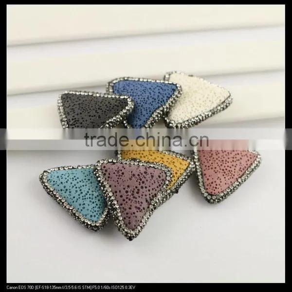 LFD-0098B Wholesale Mixed Color Natural Volcanic Stone Pave Rhinestone Crystal Triangle Connector Beads Jewelry Making photo-2