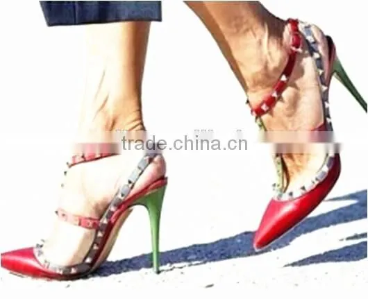 Head Designer Fmous Brand Lady Shoes Fashion Rock With Studes Sandal,High Slingback Shoe,Model T-Strap Heels Pump Shoe Women