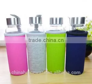 Summer Fashionable Water Glass Bottle With Stainless Steel Lid&cover