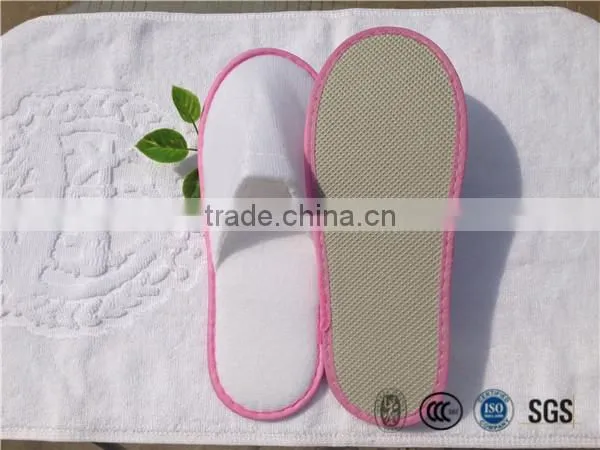 Women Hotel Pull Plush Slipper With Pink Non-woven Piping photo-5