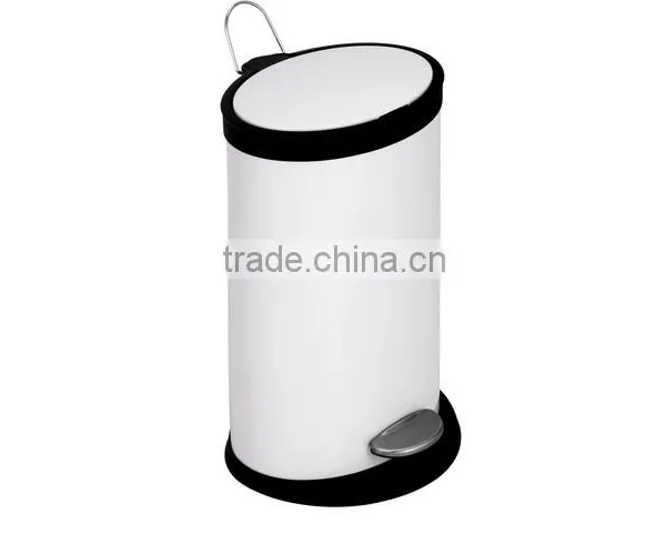 White Oval Trash Can Metal Waste Bin photo-2