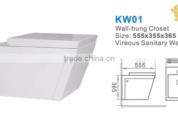 Eruopean Square Wall Mounted Toilet Washdown WC Wall Hung Toilet Bowl photo-2