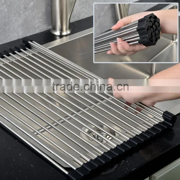 Best Large Commercial Kitchen Folding Over The Sink Compact Stainless Steel Dish Rack, Dish Drying Rack photo-2