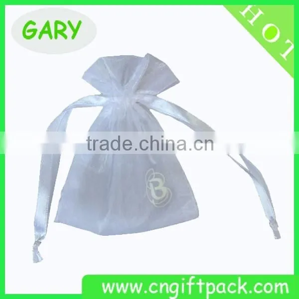 Custom Printed White Organza Pouch With Black Logo Screen Printing photo-3