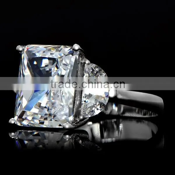 Fashion Alette's Emerald Cut White Gold CZ Engagement Ring photo-4