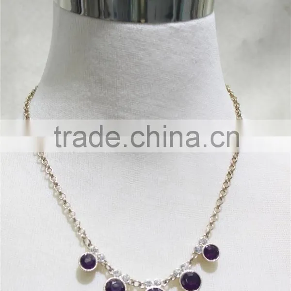 Gold Amethyst Diamond Statement Necklace Sparkle Clear Diamond Necklace 2016 Fashion Style Wholesale