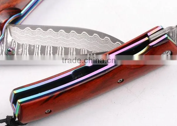 OEM Damascus Steel Pocket Knife With Survival Rope photo-3