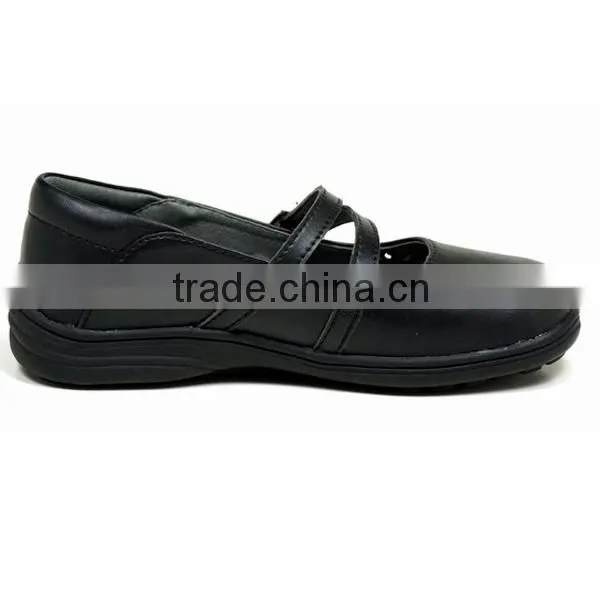 Customized Girls Black Microfiber Leather Students School Shoes With Buckle Strap photo-4