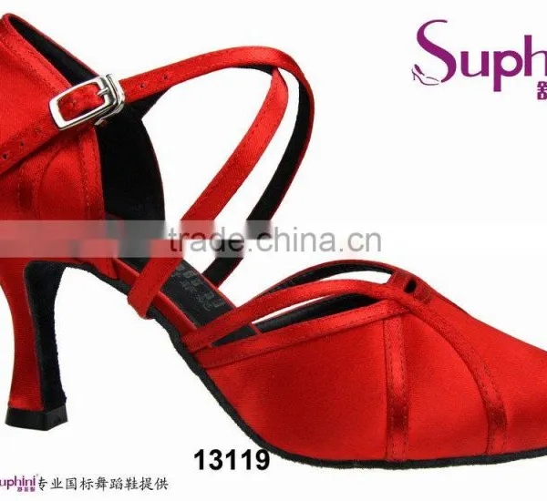 Suphini Red Satin Ladies Footwear China Ballroom Dance Shoes photo-3