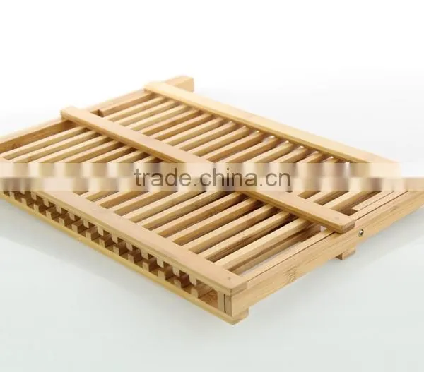 BH002/ Unique Foldaway Counter Kitchen Decor Bamboo Folding Dish Drying Stainless Steel Utensil Rack photo-5