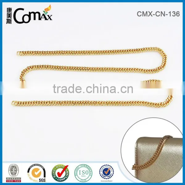 Fashion Yellow Gold Flat Tote Metal Handbag Chains Straps Purse Handle photo-3