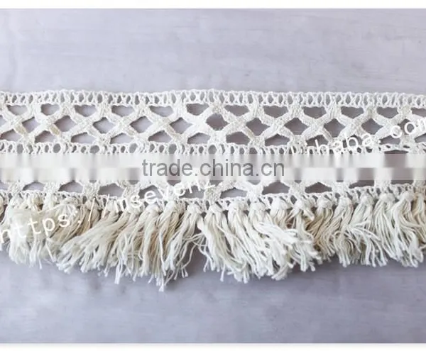 High Quality 8cm Width Off-white Crochet Cotton Fringe Trim for Garment photo-2